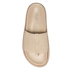 J/Slides Raffy Sand Woven Raffia Thong Slide Sandals Womens 6.5 Beige Flat‎ Boho